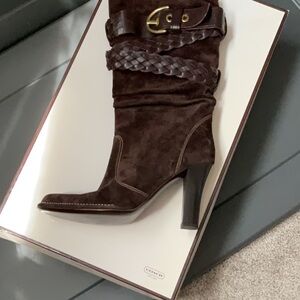 Coach Randie Chocolate Brown Suede Boots - Slouchy, Glam, Festival